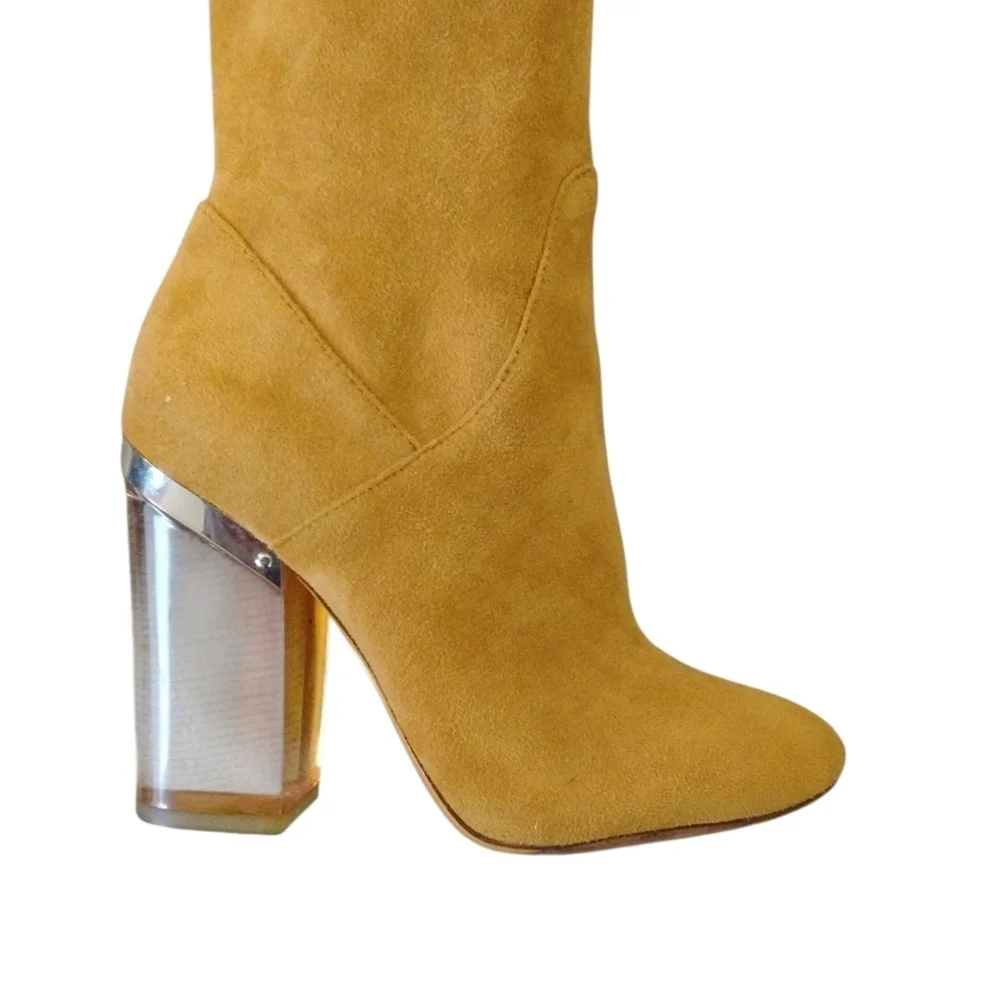 Love For Life Clear Heel Over-the-Knee Boots Mustard/Brown Suede Boots Sz 6